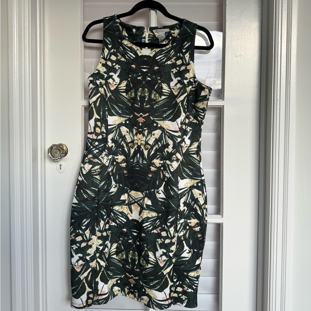 H&M shift floral green dress sleeveless